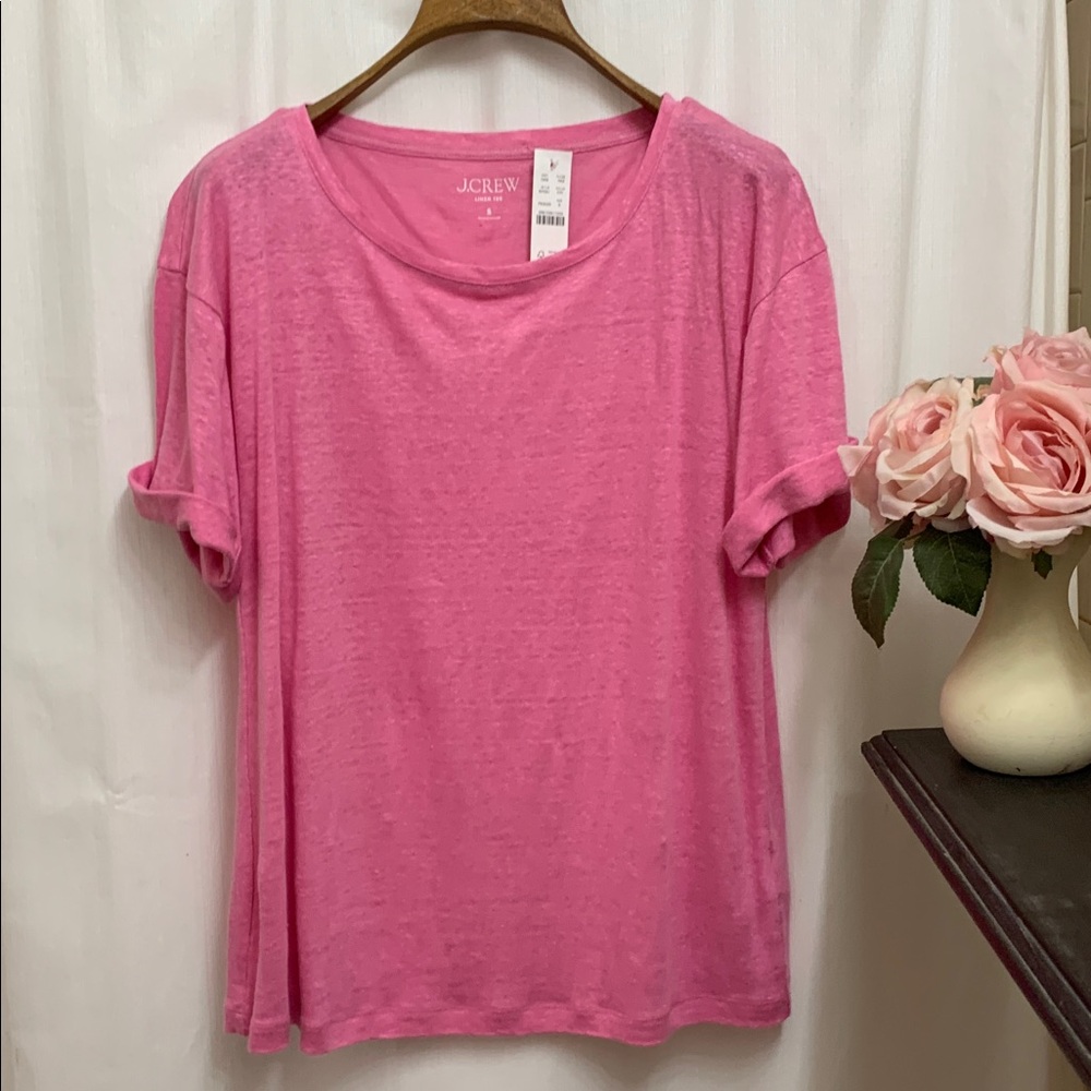 J.Crew Pink Linen Rolled Cuff Short Sleeve Crewneck Tee